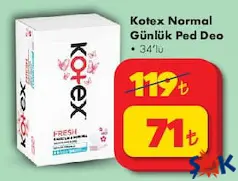 KOTEX NORMAL GÜNLÜK PED DEO 34'LÜ KOTEX NORMAL GÜNLÜK PED DEO 34'LÜ